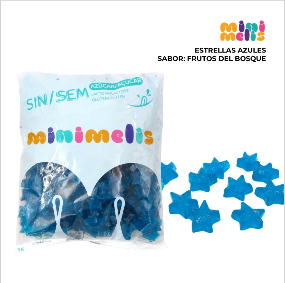 MINIMELIS ESTRELLAS AZULES BRILLO SIN AZUCAR 1KG